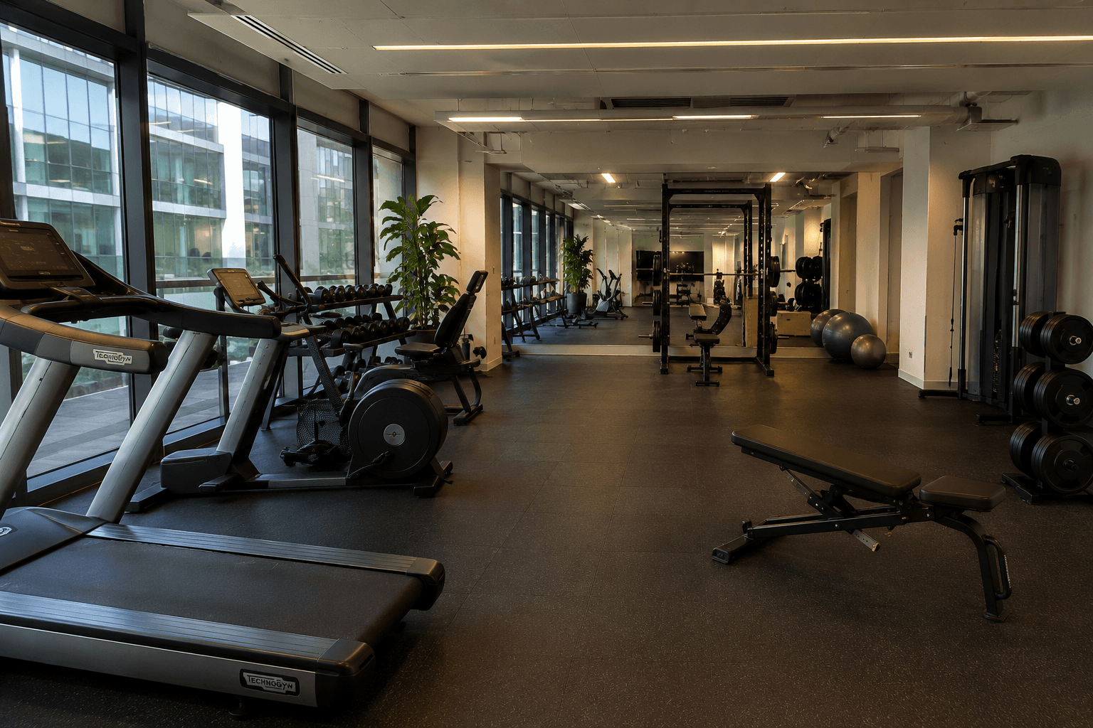 Bedrijfsgym met rubber sportvloer