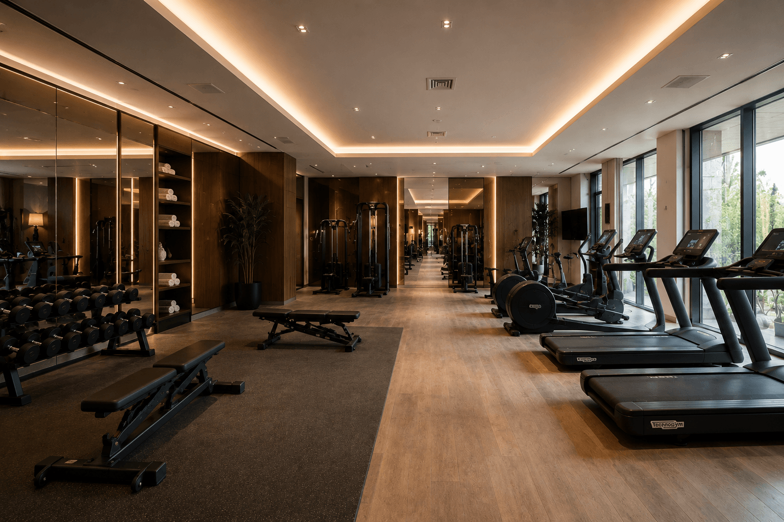 Hotel fitnessruimte met nette sportvloer